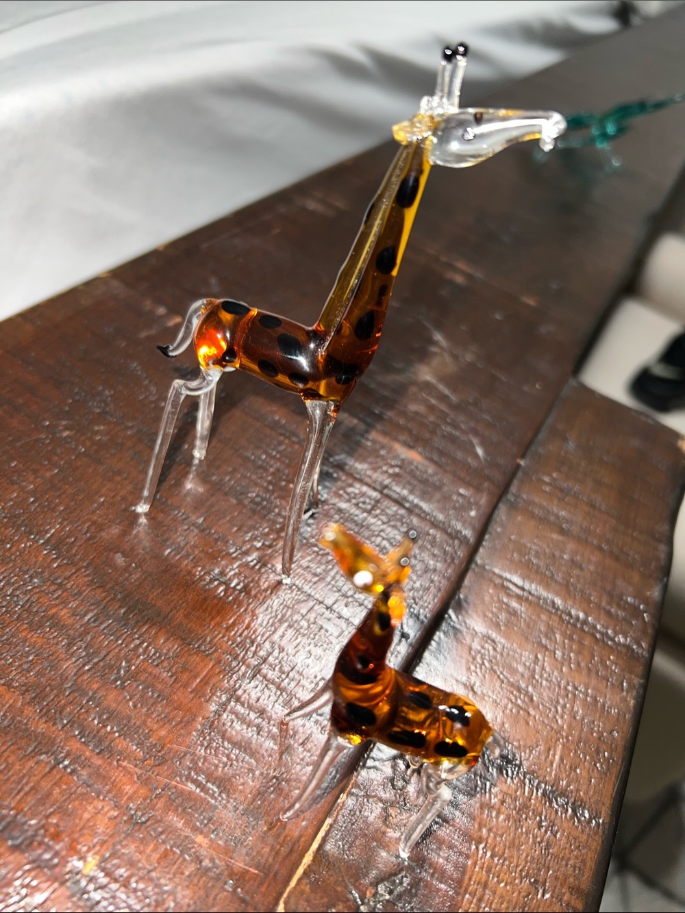 Handblown Glass Giraffe Figurines - Amber with Black Spots